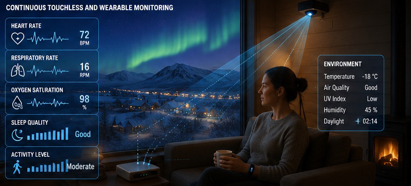 Touchless and wearable sensing enables continuous, non-intrusive monitoring of people and environments. 