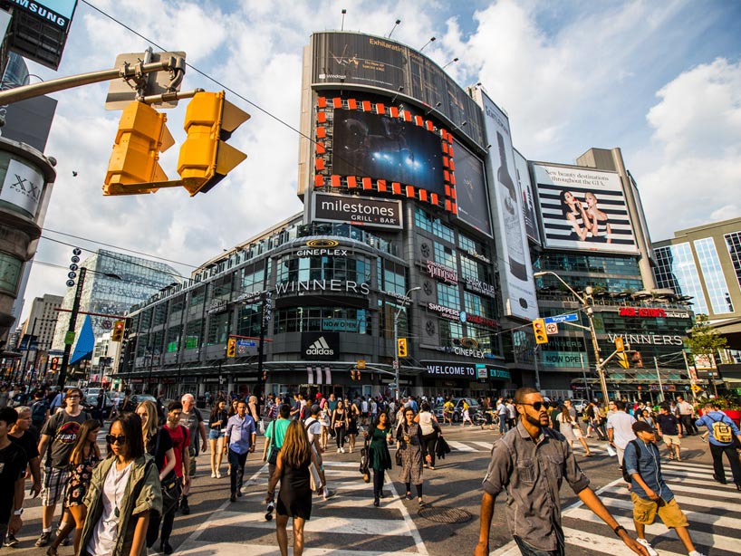 A busy corner of the Dundas Square