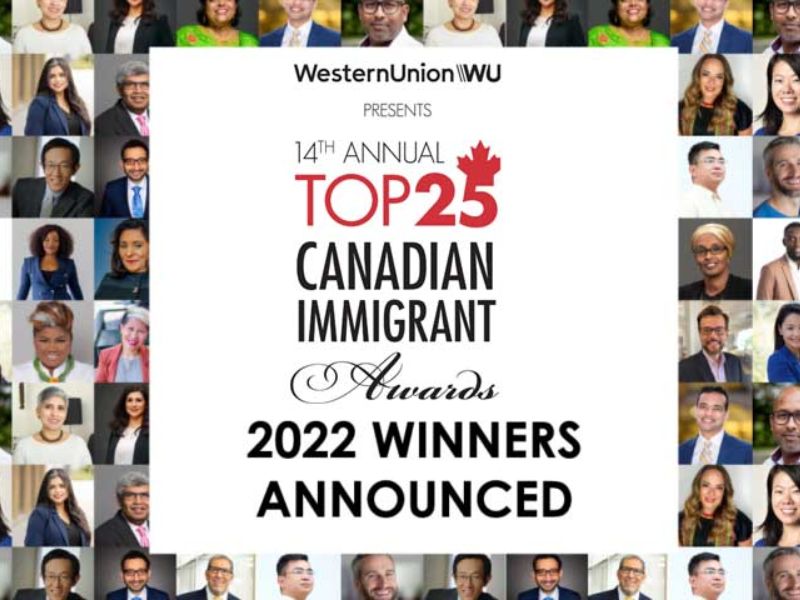 Collage of winners headshots of the top 25 canadian immigrant awards