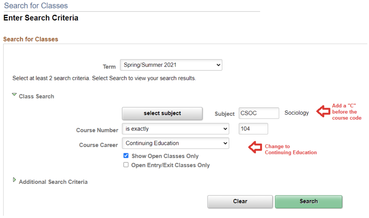 Chang School Course Offerings screenshot example