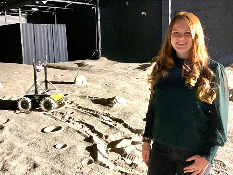 Van Decker in the moonyard with Mission Control’s lunar rover.