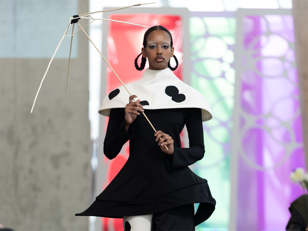 A model walks down the runway at the annual Mass Exodus show.