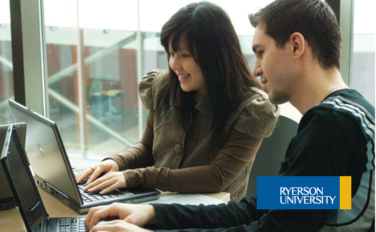 Lady and man work on laptop