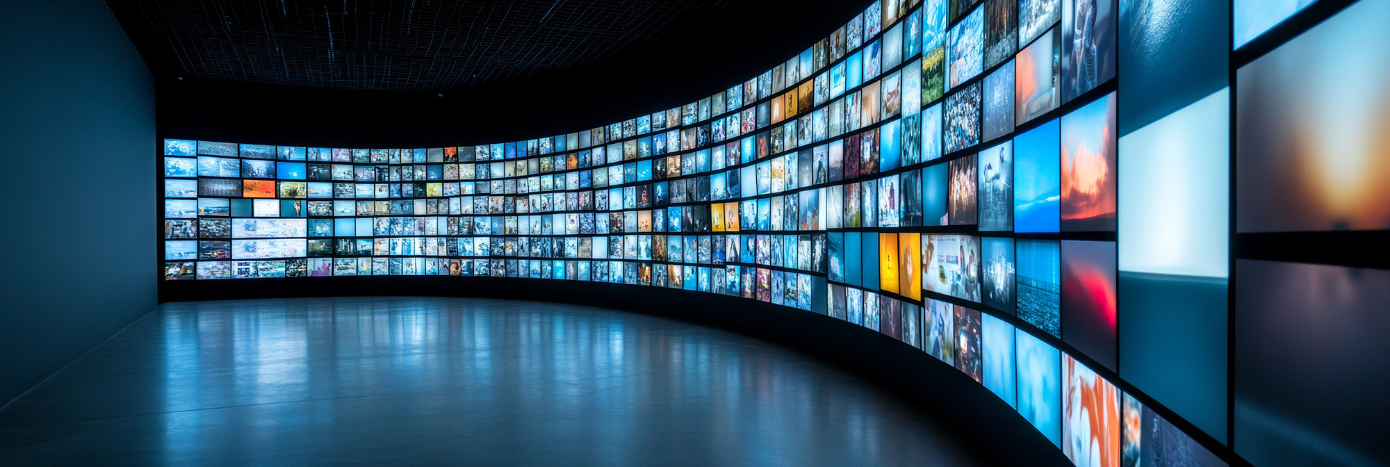 Curved Wall Of Screens Displaying Various Media Content