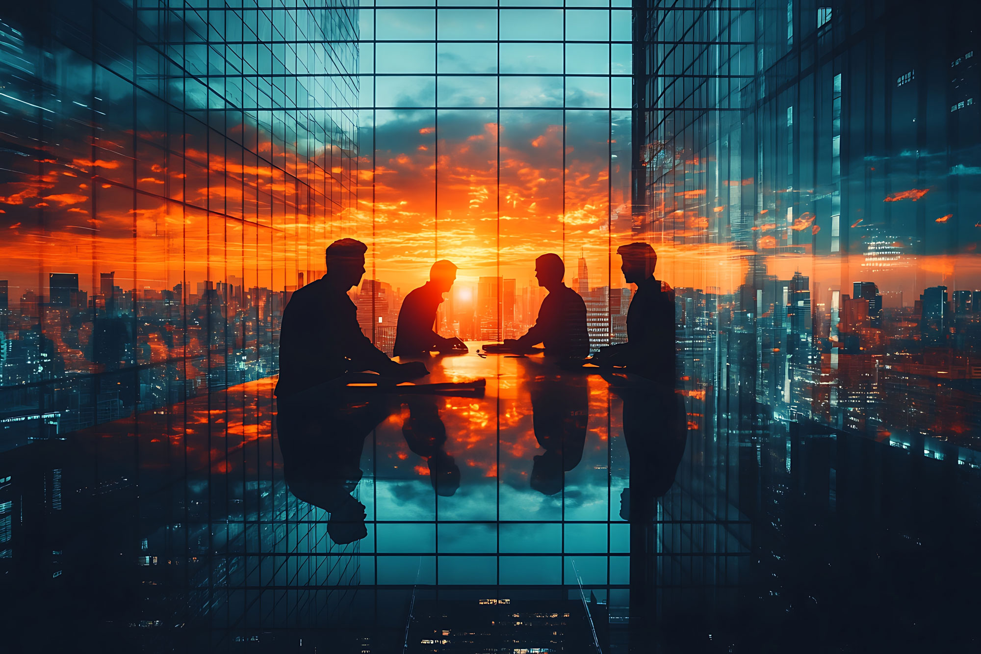 Modern Business Meeting Cityscape Silhouette