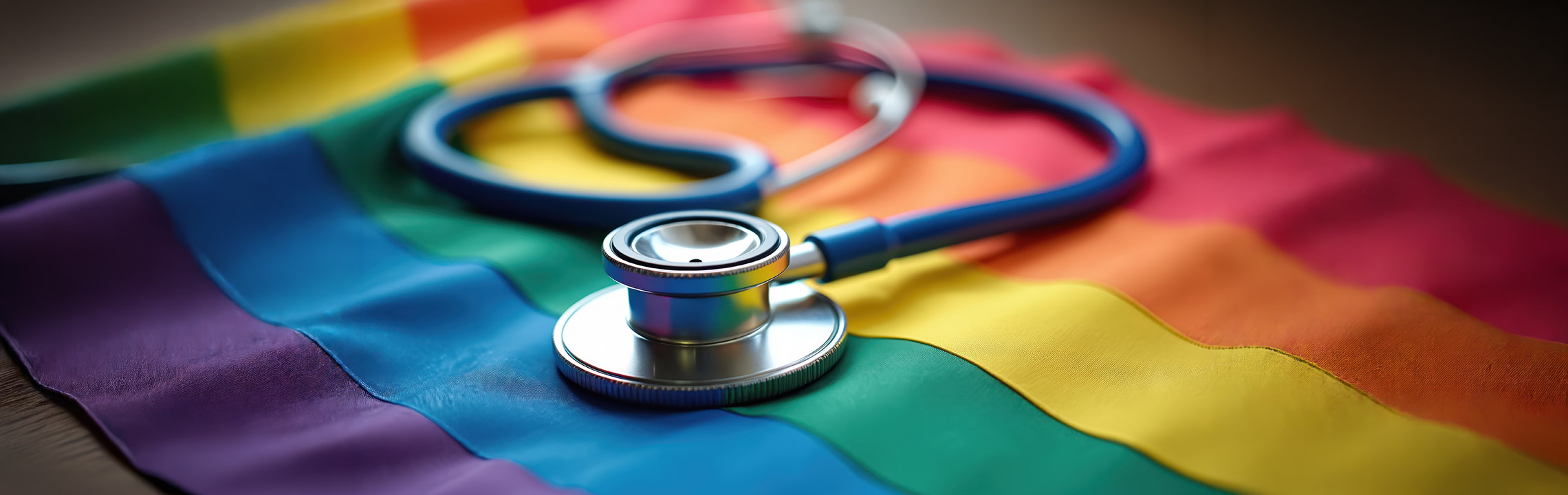 Rainbow Pride flag with stethoscope.
