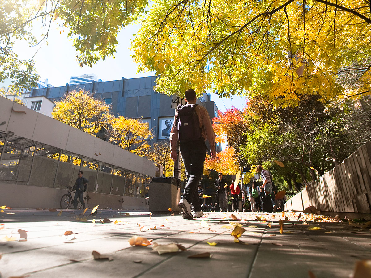 TMU student going for a walk outside campus.