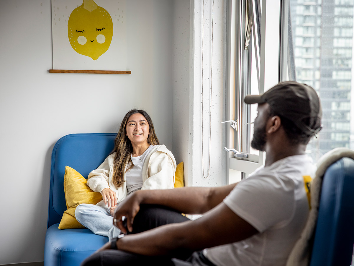 TMU students in residence hanging out
