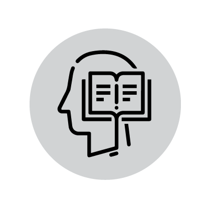 Logo with a person's profile and book