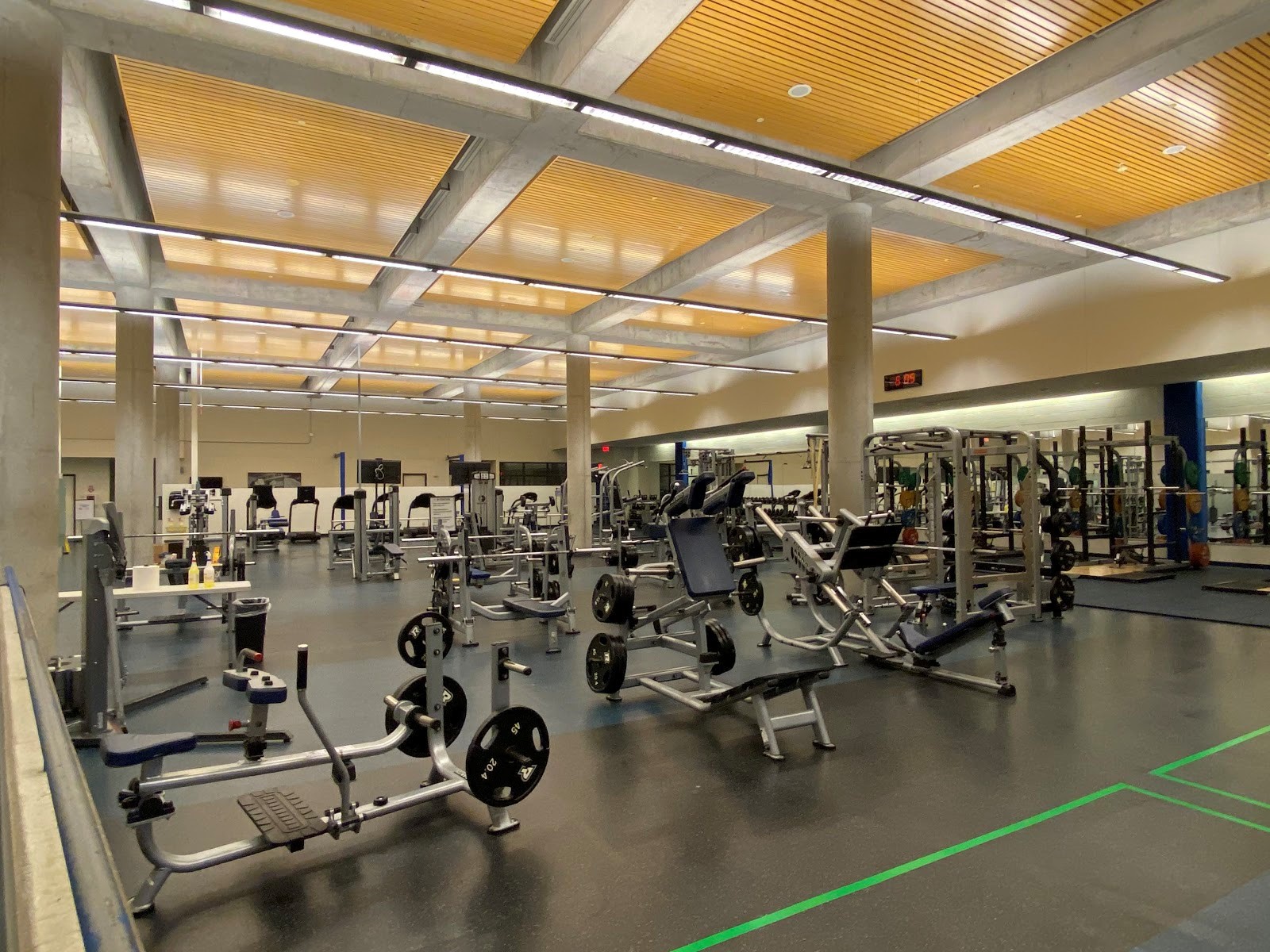 MAC Fitness Center with spatially distanced equipment following COVID-19 safety measures.