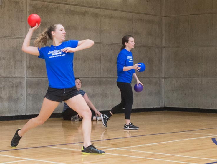 Two dodgeball players during intramurals.