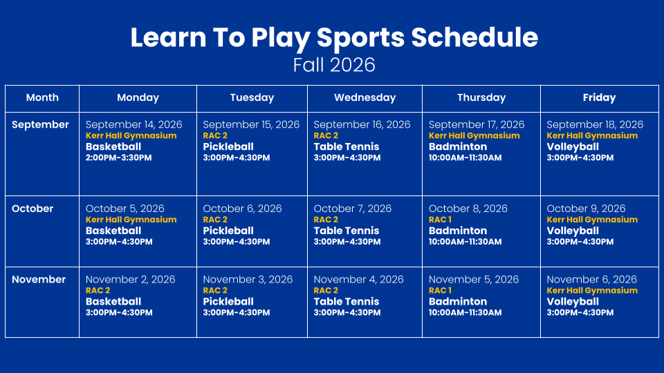 The Learn To Schedule for Fall 2026 will be posted in August, 2026.