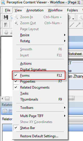 Forms option in View menu
