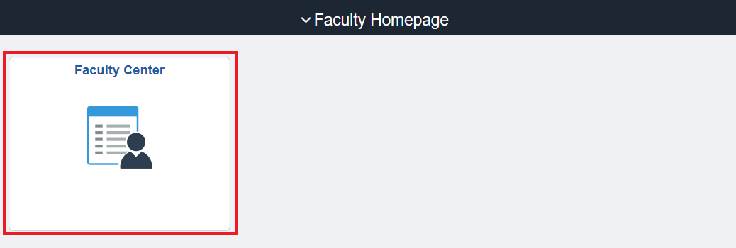 Faculty homepage highlighting Faculty Center button with a avatar standing in front of a document icon