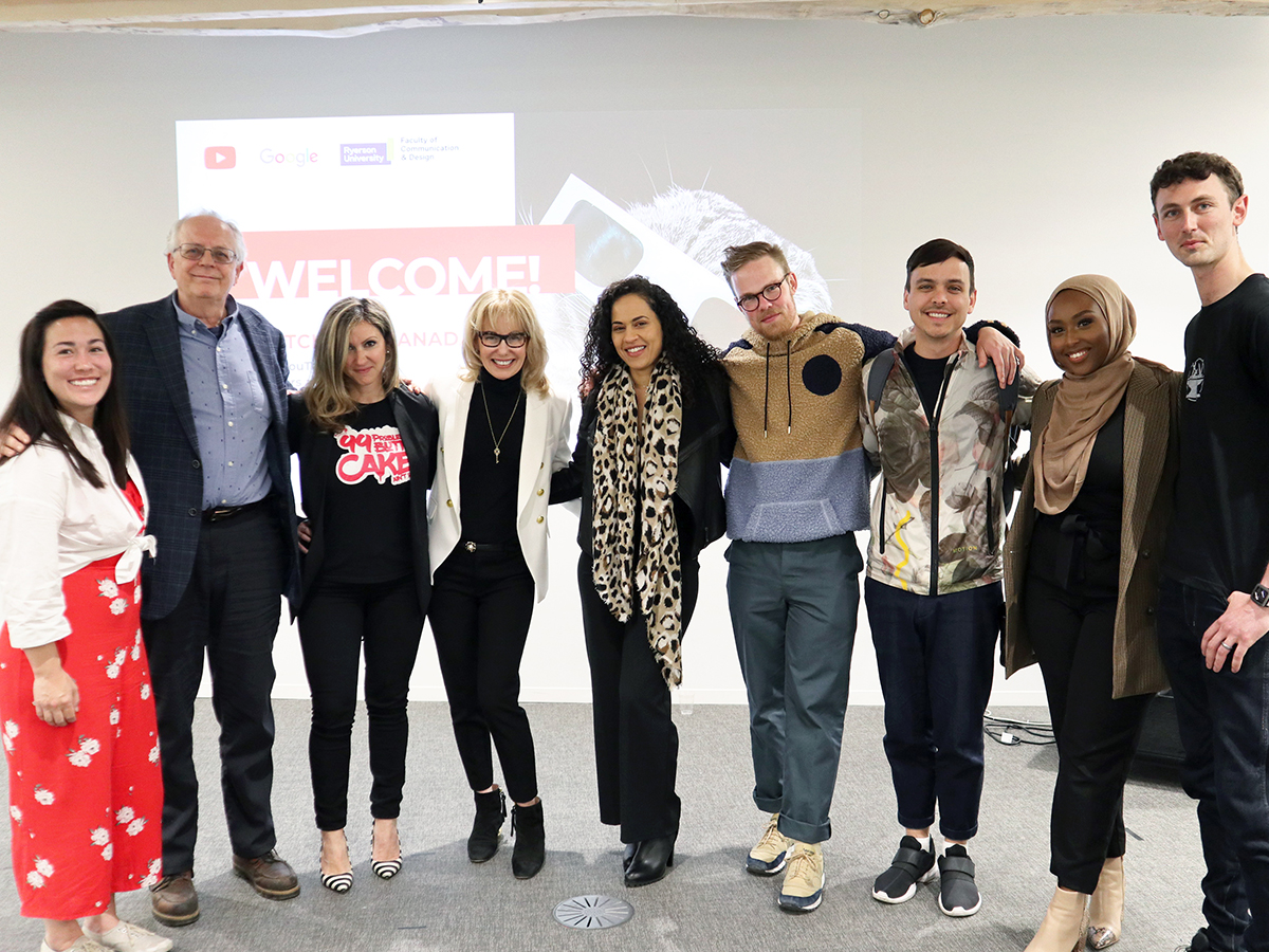 The Ryerson researchers and authors of the Watchtime Canada report standing alongside Canadian YouTube creators