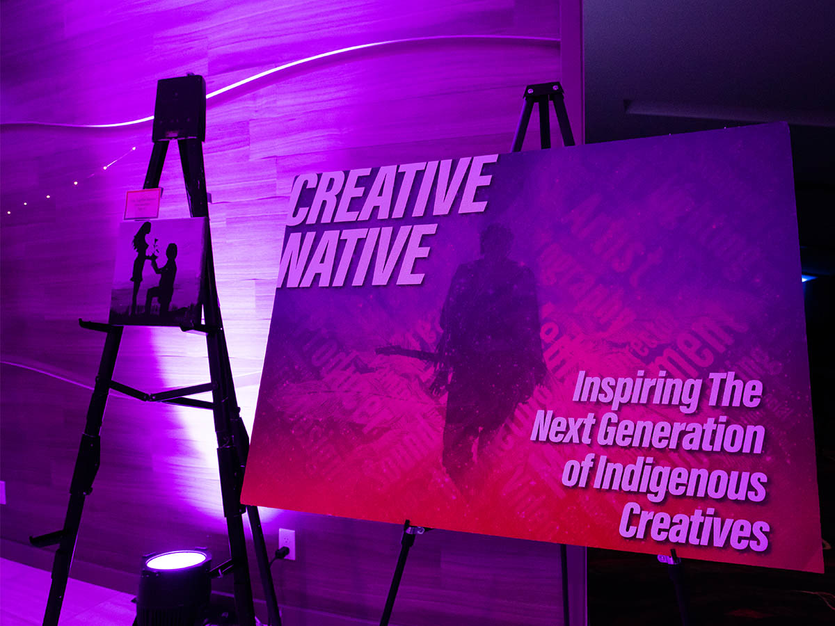 A promotional poster for the Creative Native Project, which includes the slogan, “Inspiring the next generation of Indigenous creatives.”
