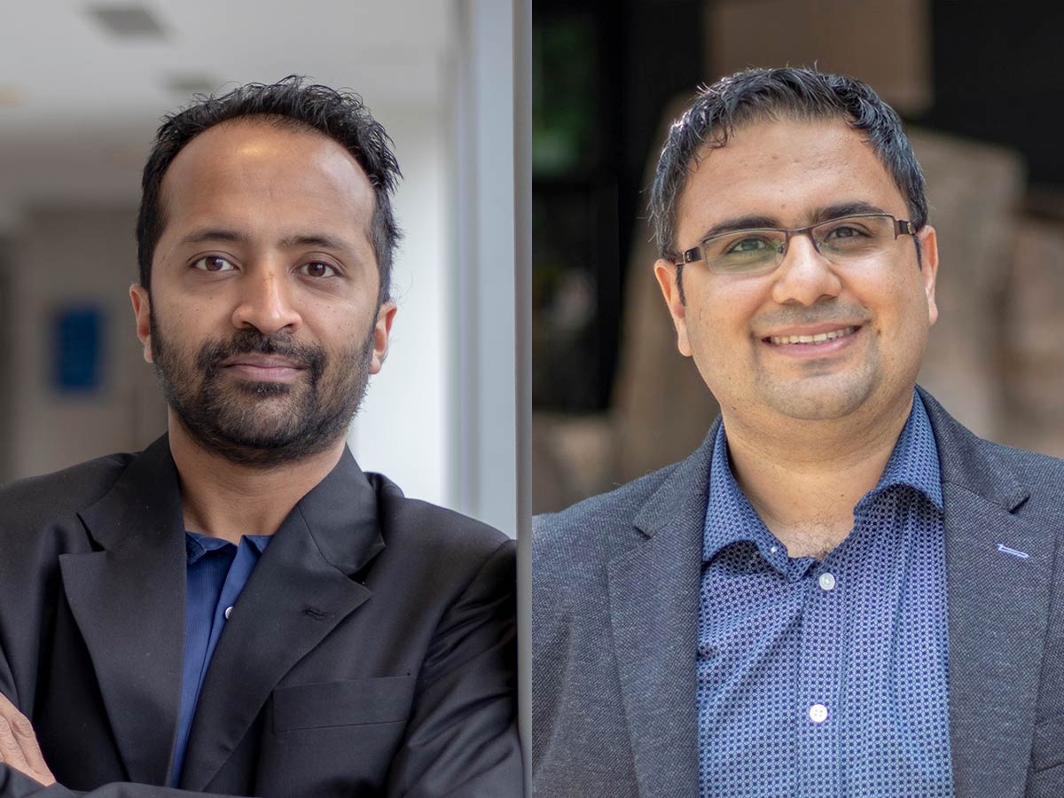 Professor Naimul Khan and professor Nariman Yousefi, each wearing suit jackets over a blue collared shirt.