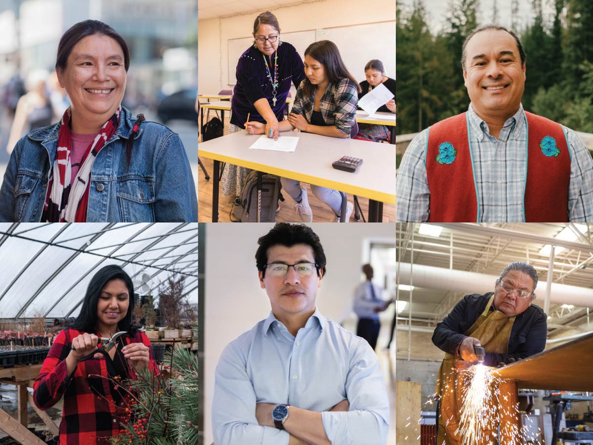 Six separate photos of Indigenous persons in different work occupations