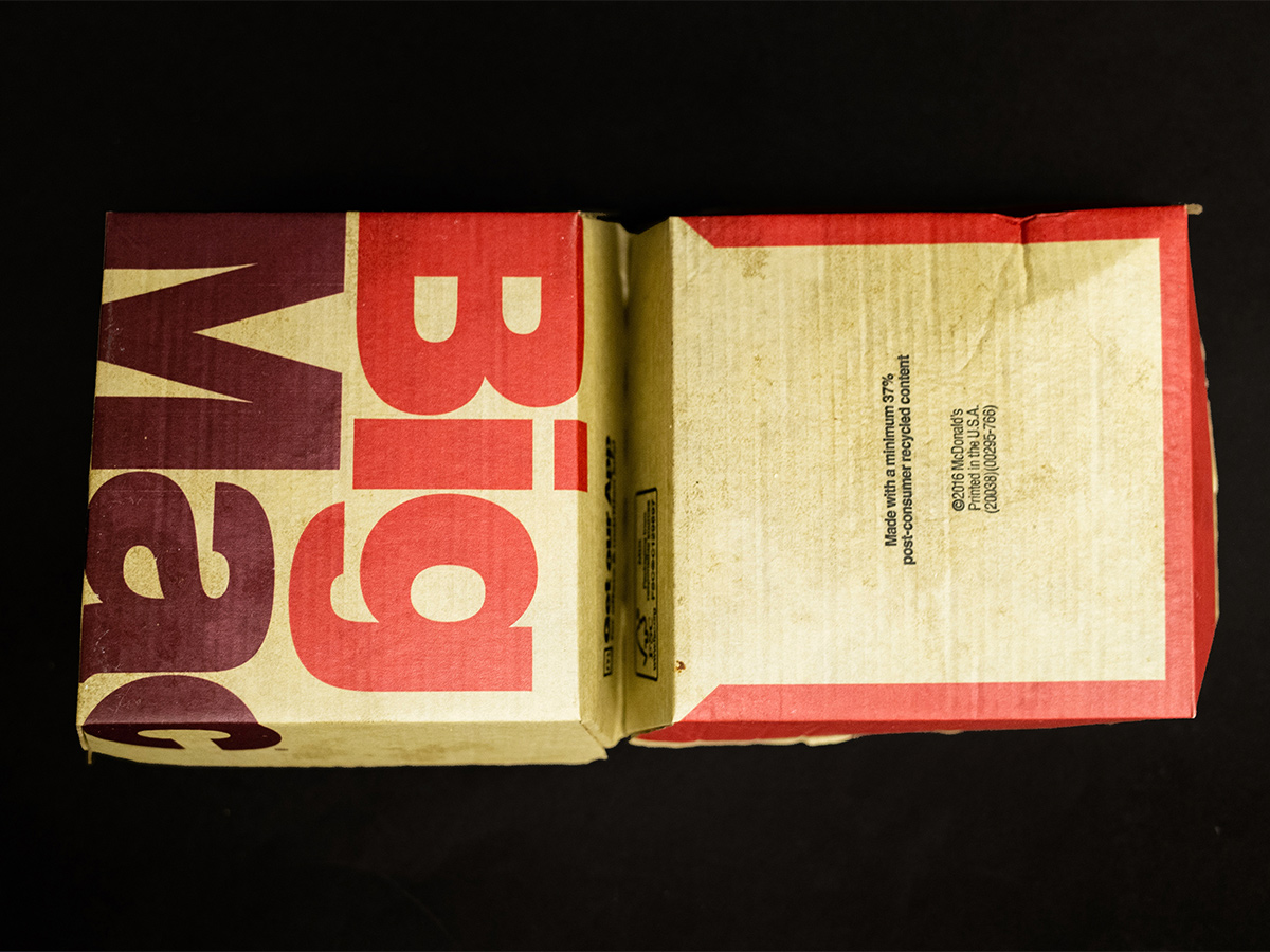 A cardboard Big Mac box from McDonald's