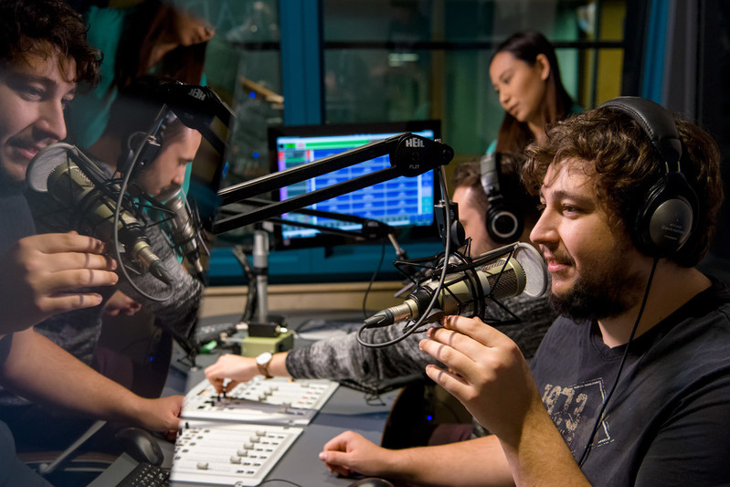 Students working in a recording suite in the Allan Slaight Radio Institute 