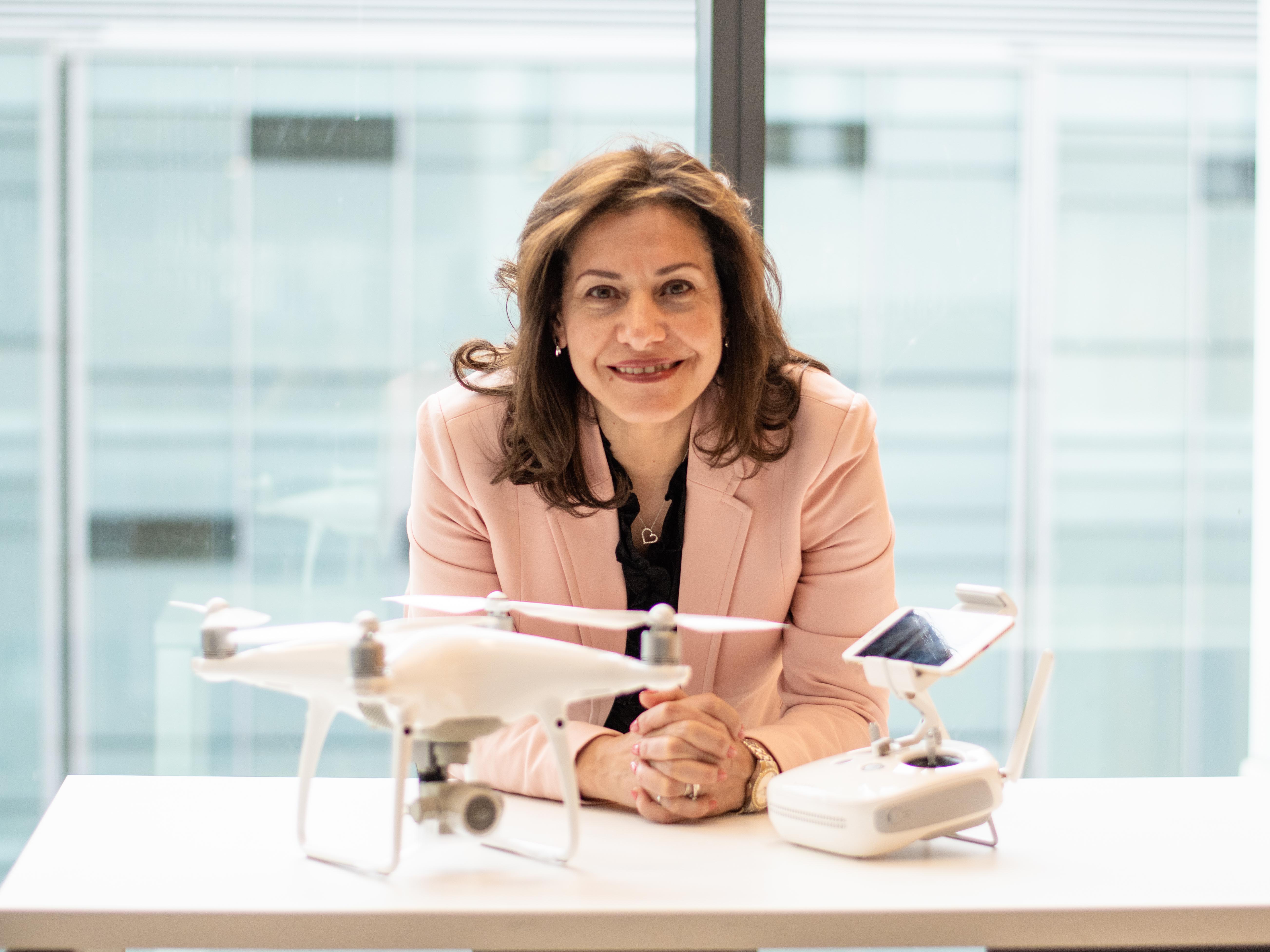 Dalia Hanna with the drone used to search for missing persons