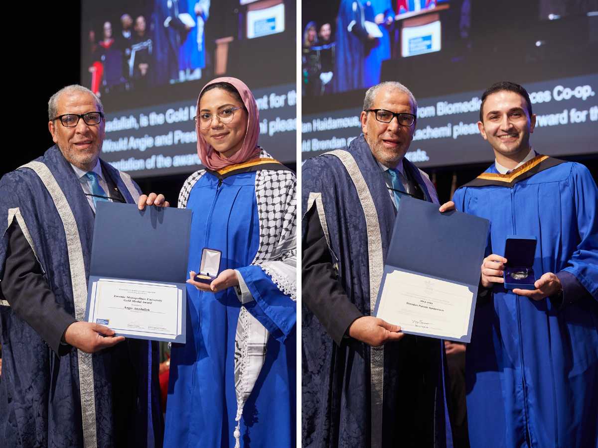 Angie Awadallah and Brendan Haidamous holding their medals