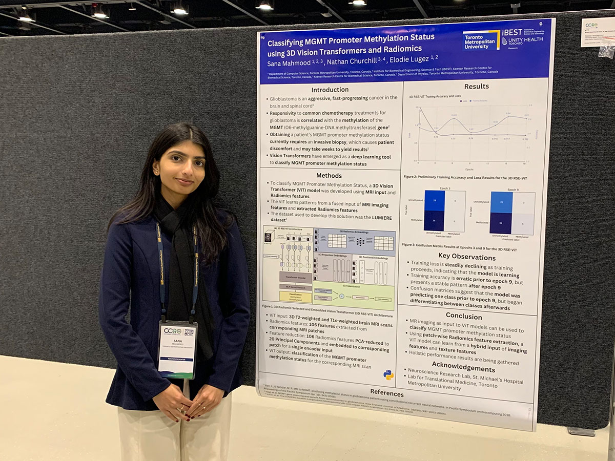 Sana Mahmood beside her research poster at CCRC