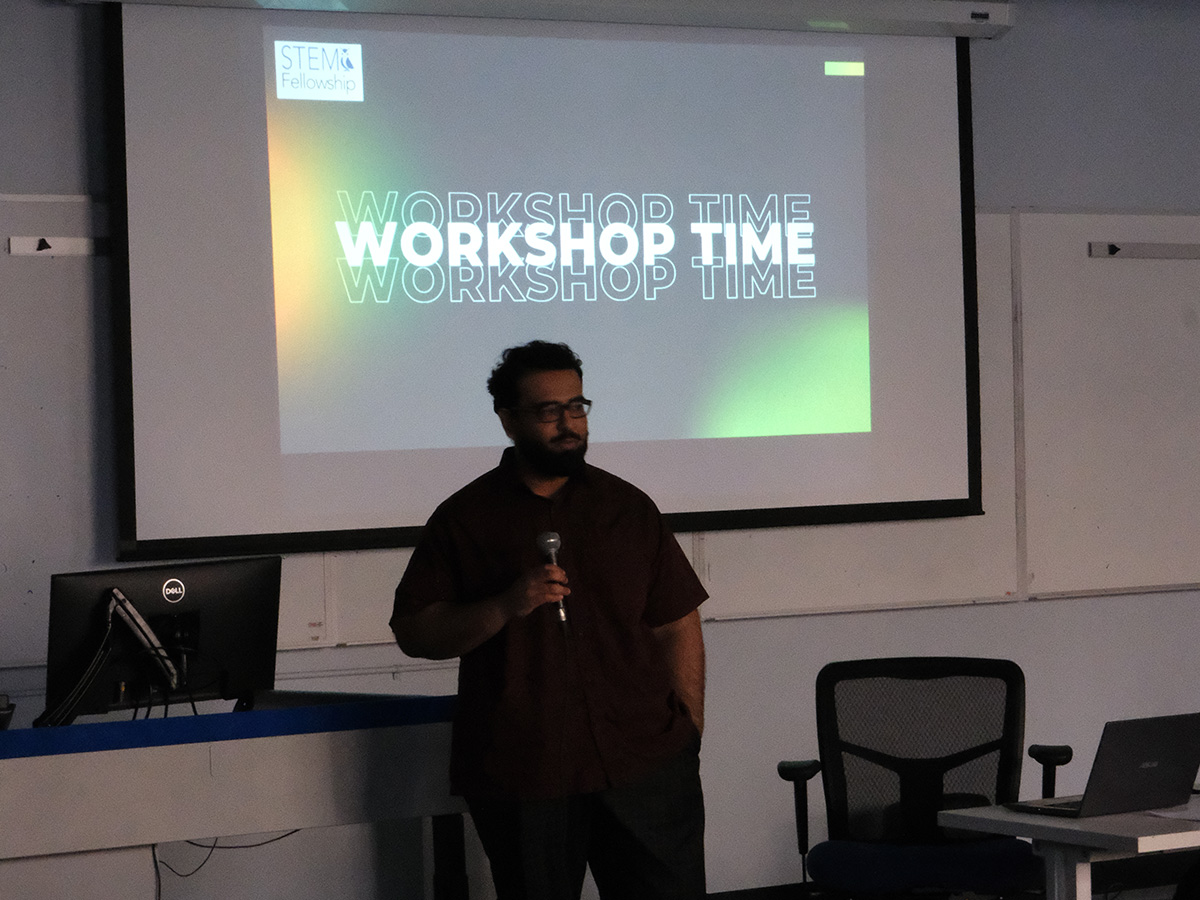 Student introducing the workshop session at TMU Tech Week