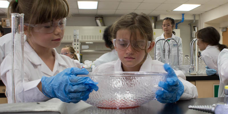 Young girls in lab during science camp