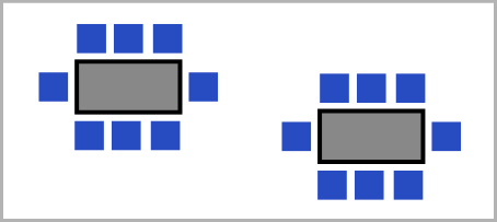 An illustration depicting a Conference-style room setup with 10 tables of 8 people
