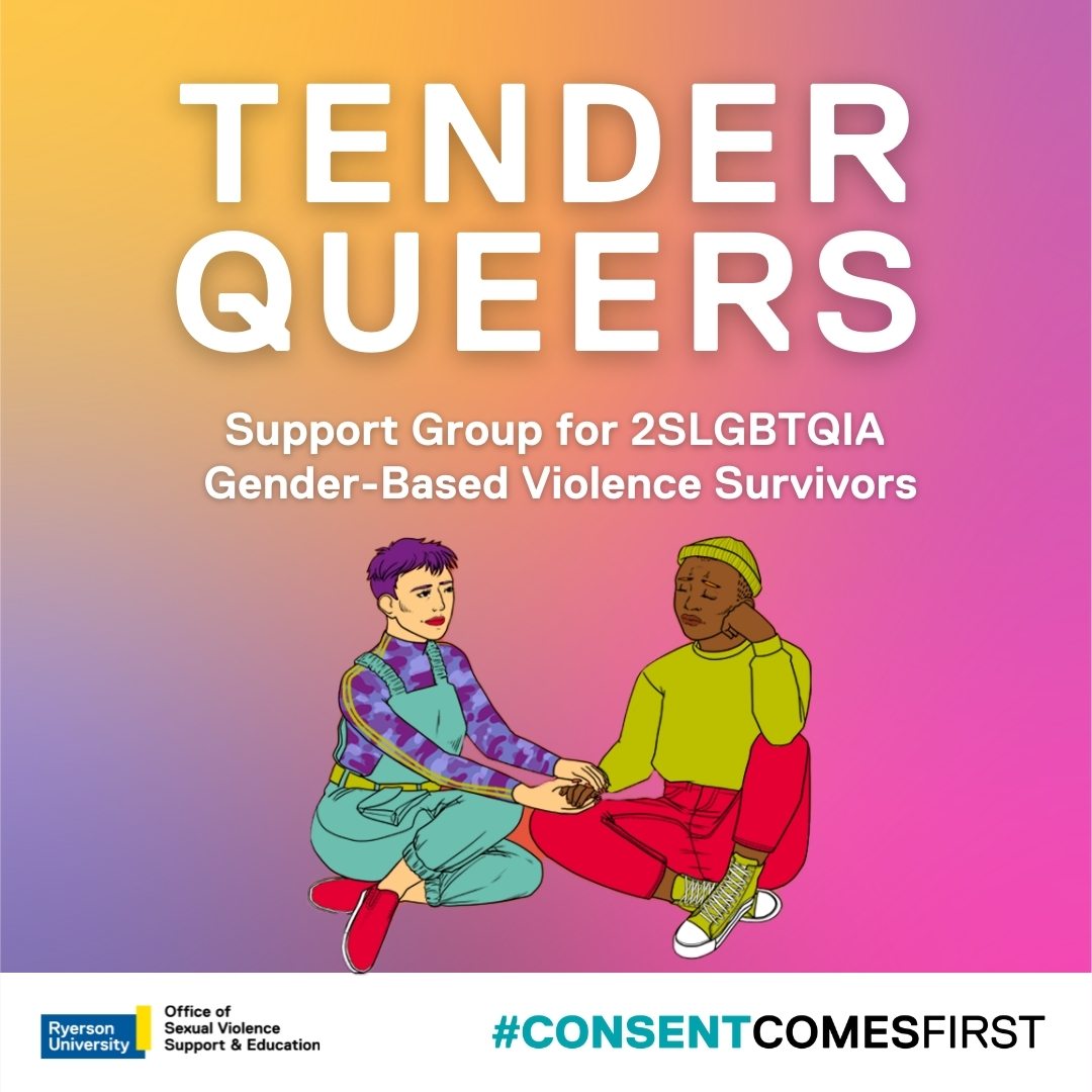 Illustration of two characters holding hands with the title above saying "tender queers".