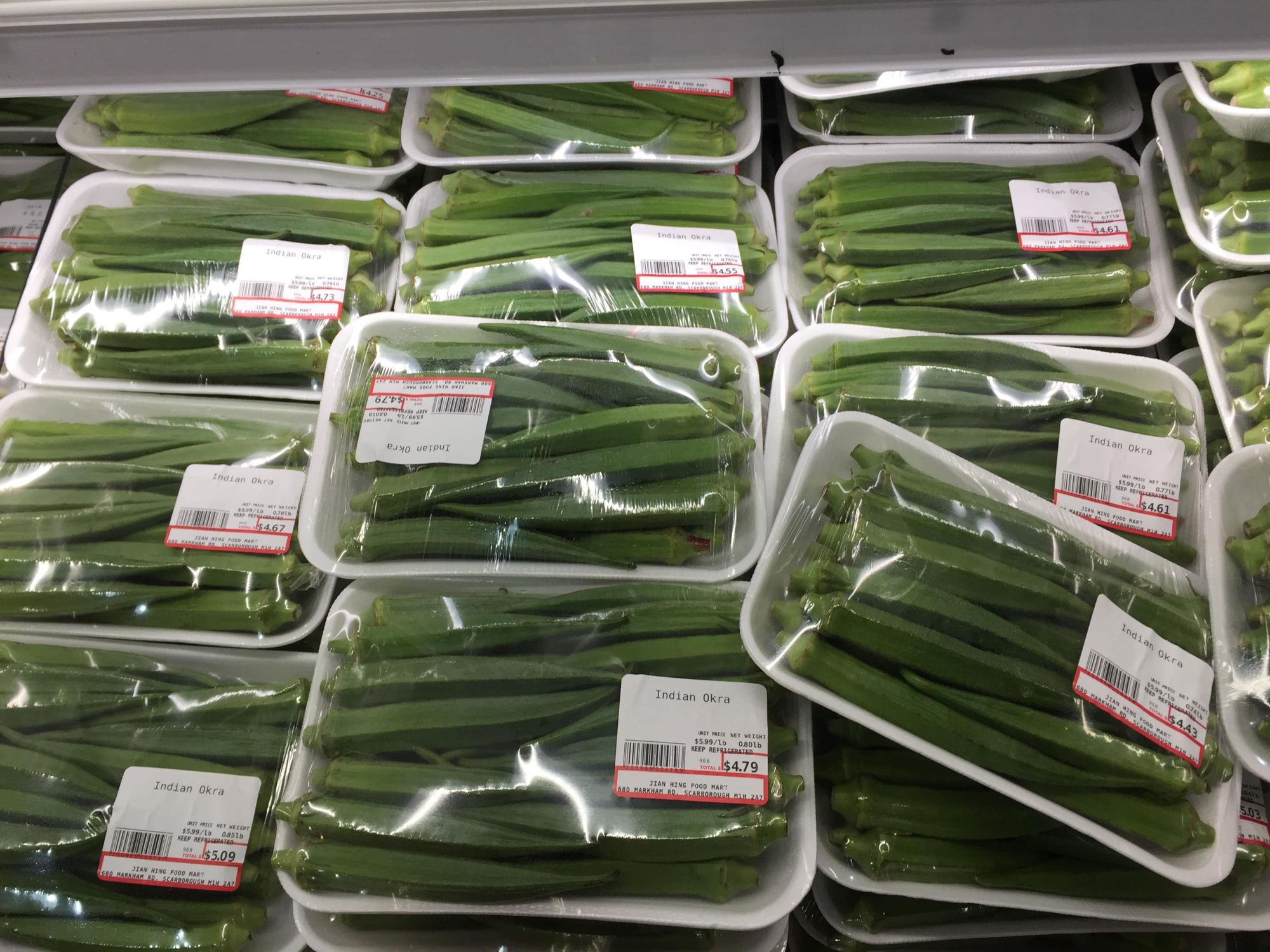 indian okra packaged for sale in a supermarket