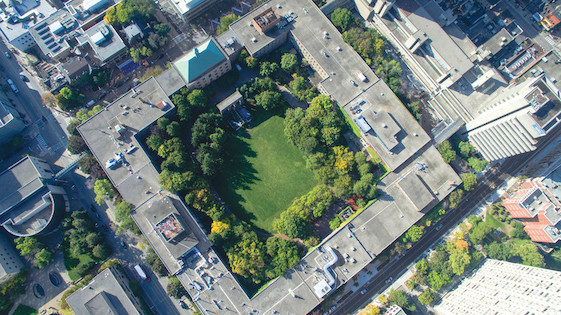 Drone shot of Ryerson campus from above