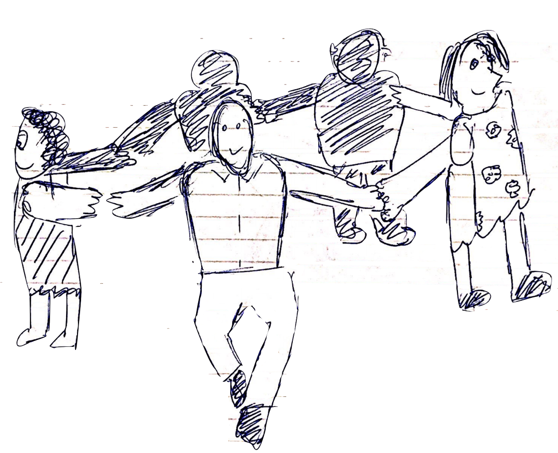 Drawing of a group of students in a community circle