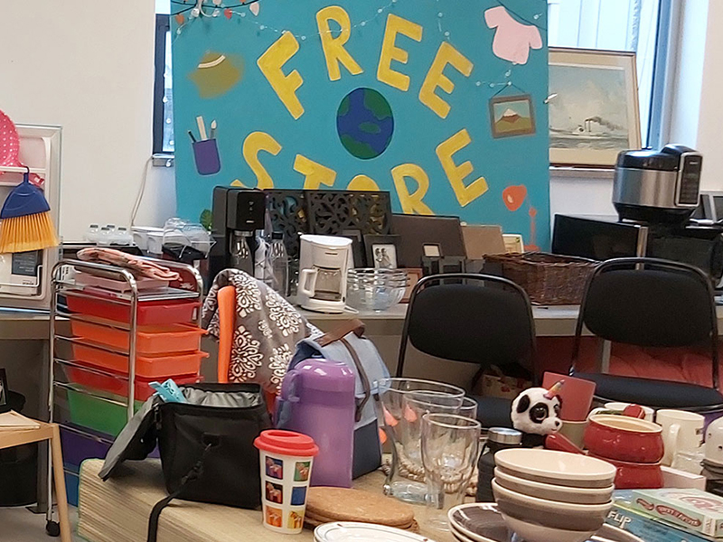 A variety of housewares donated to the Free Store.