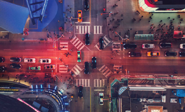 Intersection of Yonge St and Dundas St from above. 