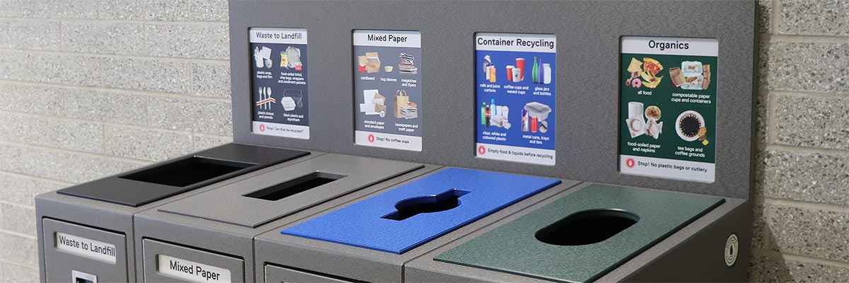 The updated waste receptacles' design at TMU.