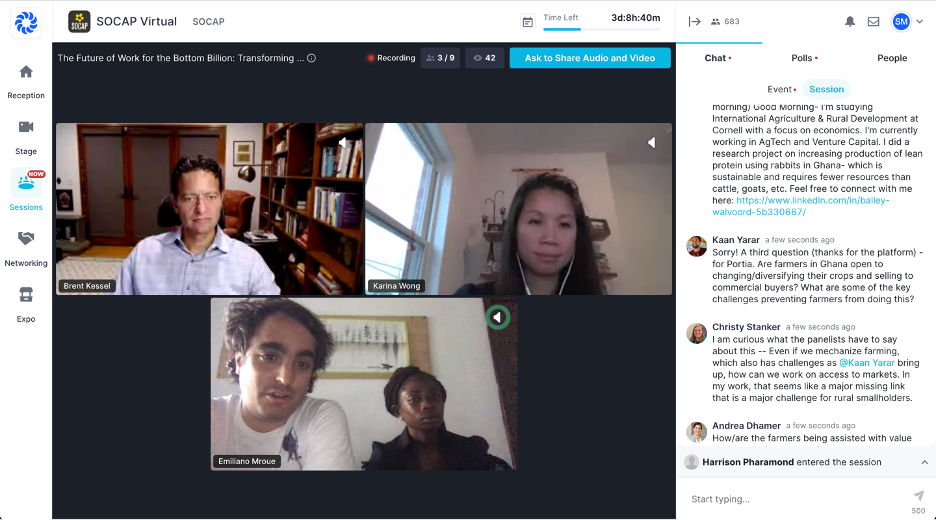 website screenshot of SOCAP session featuring four speakers 