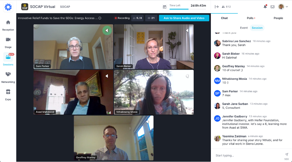 website screenshot of SOCAP session featuring five speakers 