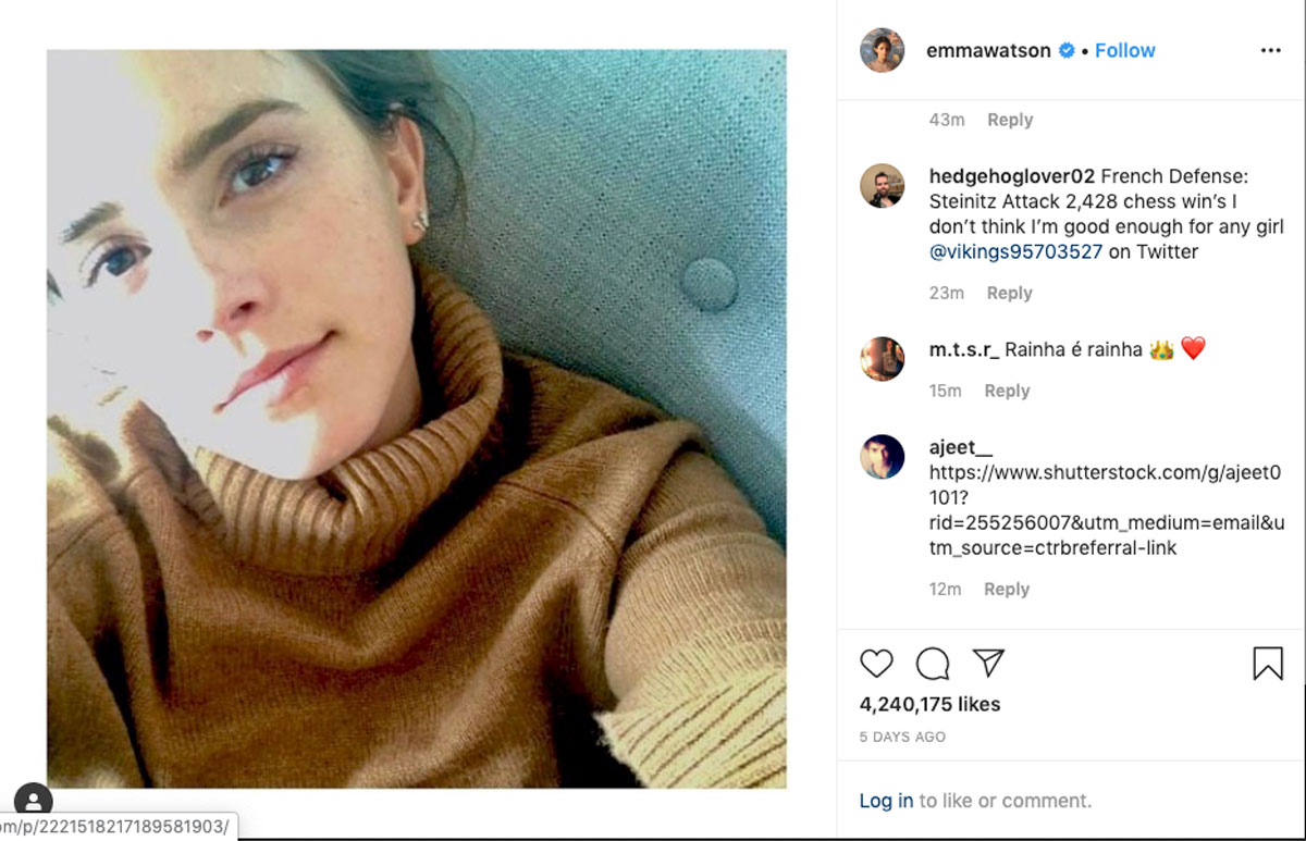 Emma Watson Instagram selfie  