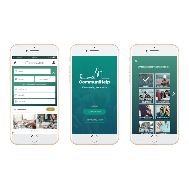 Communihelp application screens