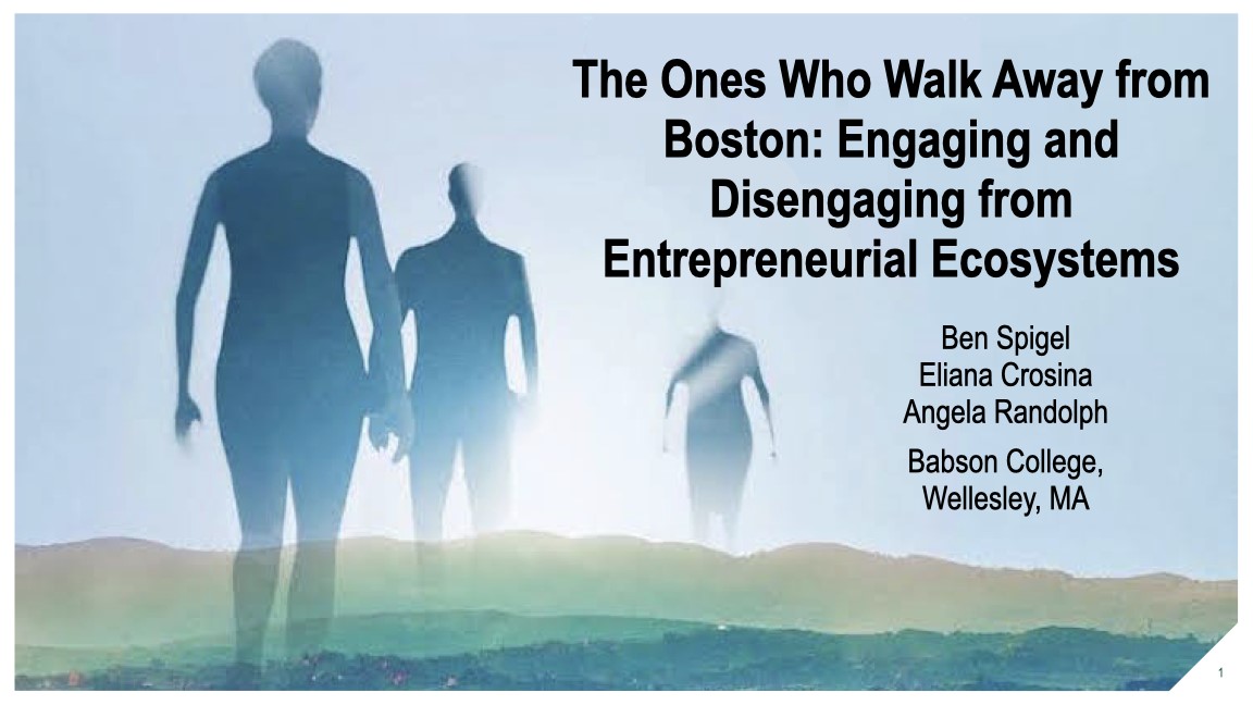 Silhouettes walking under a blue sky.