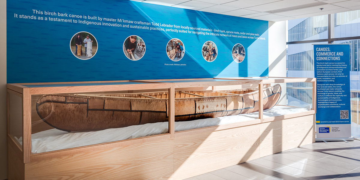 Birch Bark Canoe display case at the TRSM building