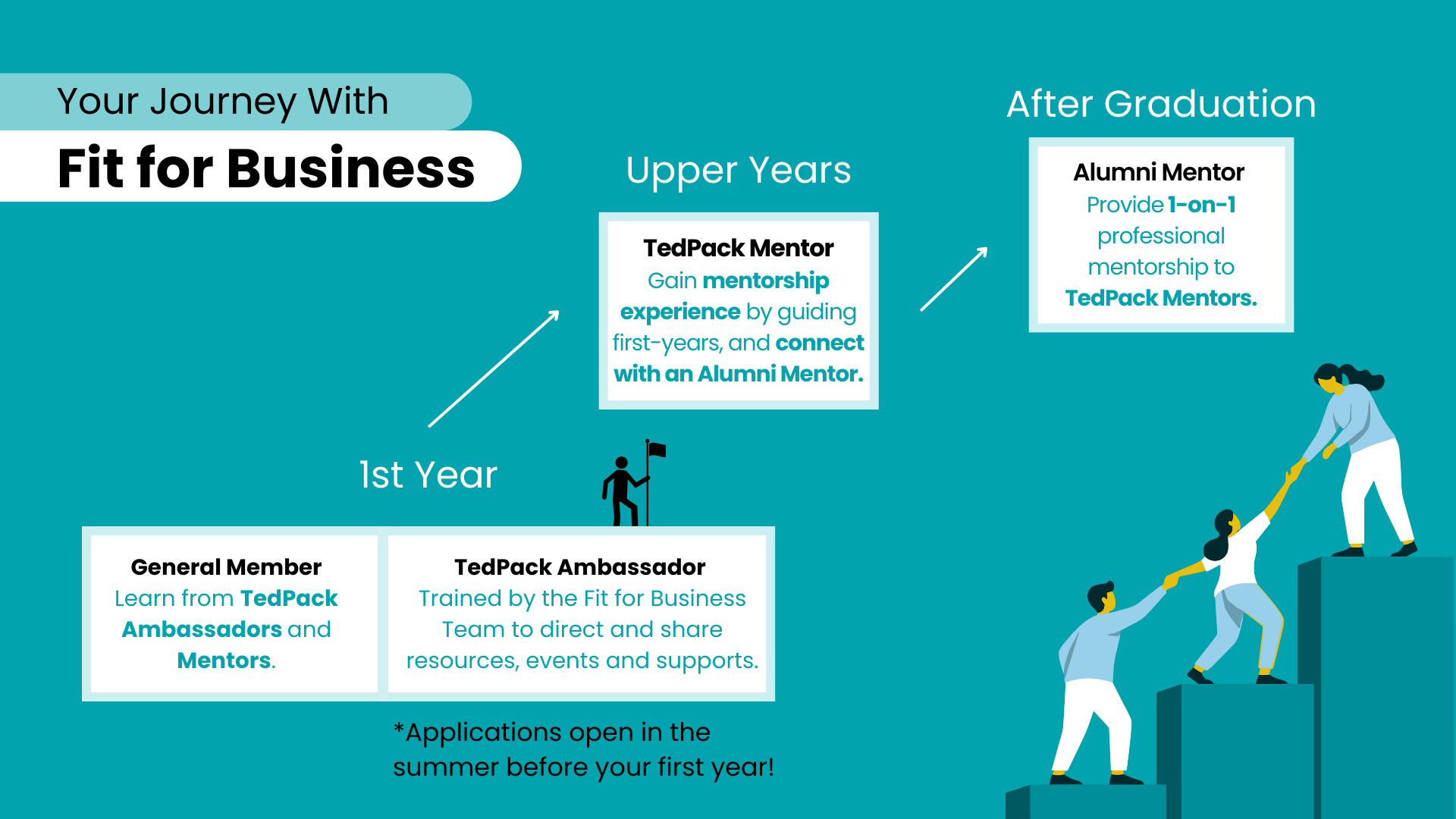 Tedpack structure showing first year students at the bottom leading to upper year mentors