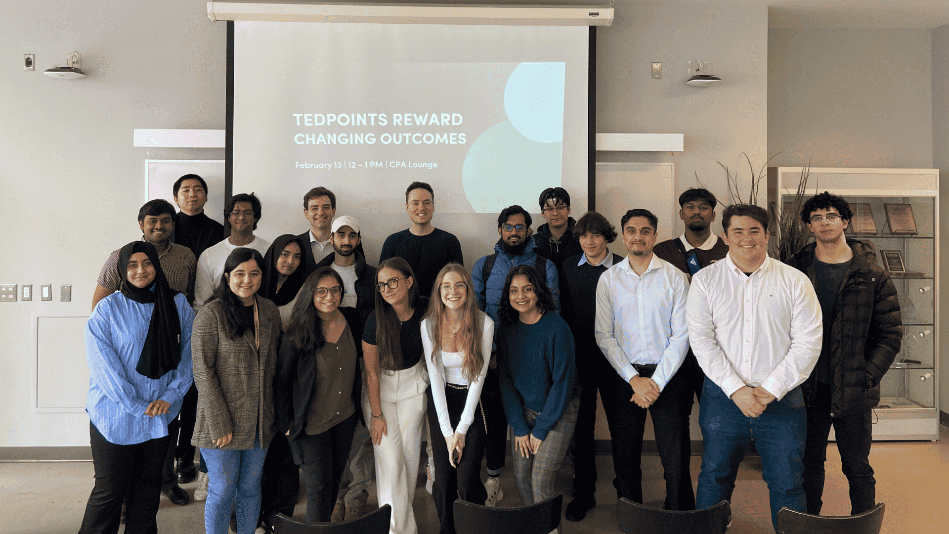 Large group of students smiling at camera
