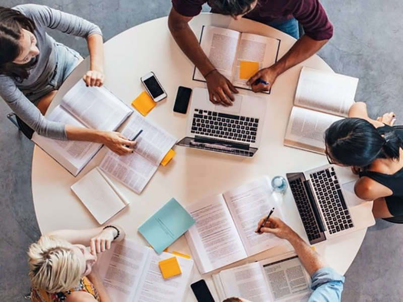 Overhead shot of students studying