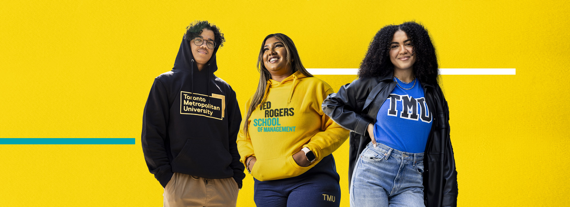 Students wearing university t-shirts and sweaters