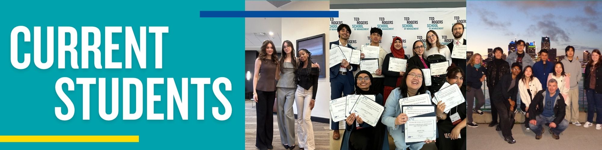 Current Students banner with photos of HTM students