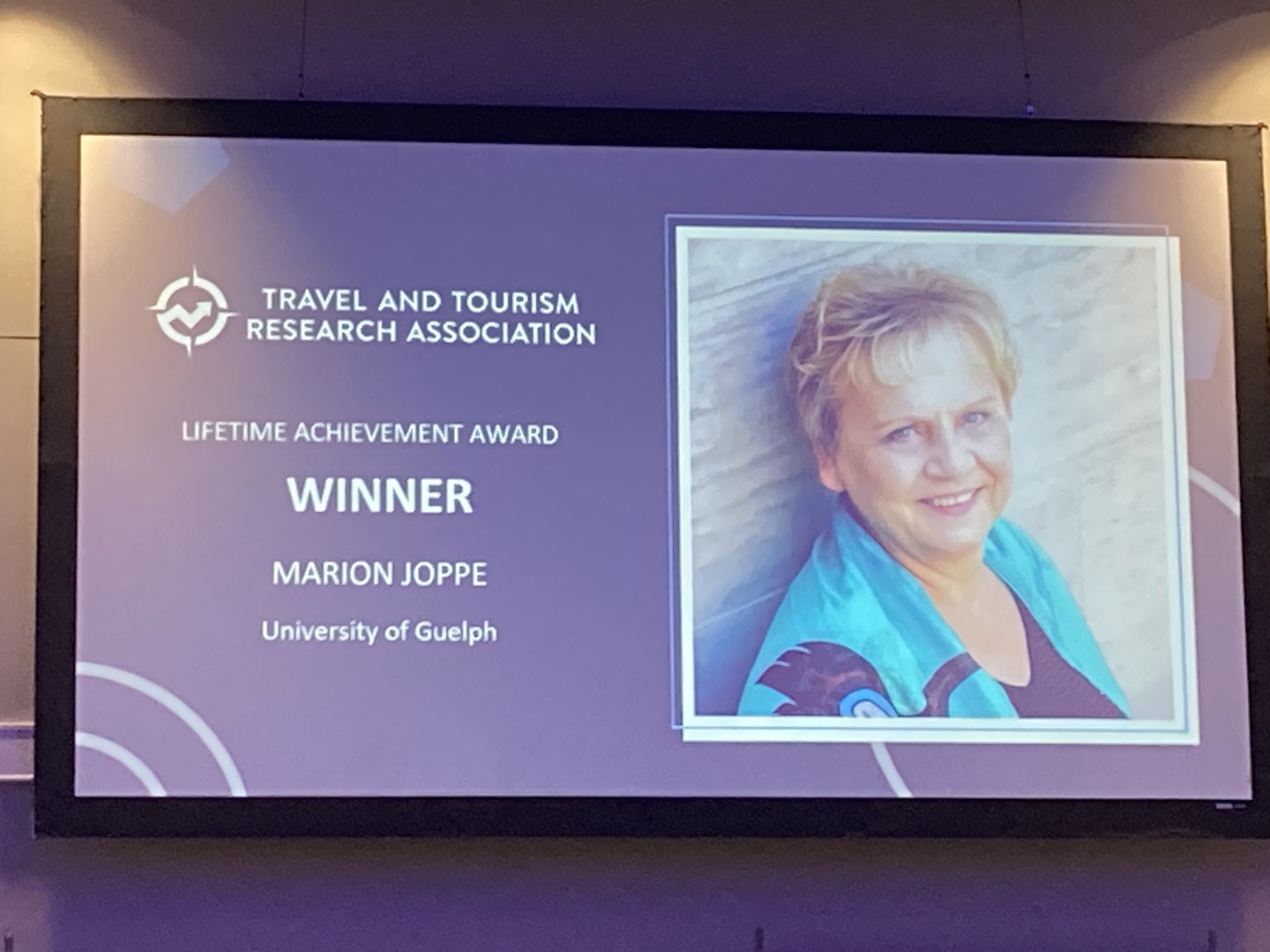 TV slide of the winnter of the lifetime achievement award, Marion.