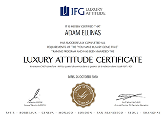 Luxury Attitude Certificate for Adam Ellinas